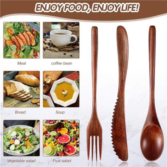 Wooden Spoon Wooden Dinner Utensil Set Kitchen Wooden Flatware Tableware Cutlery - Picture 6 of 6